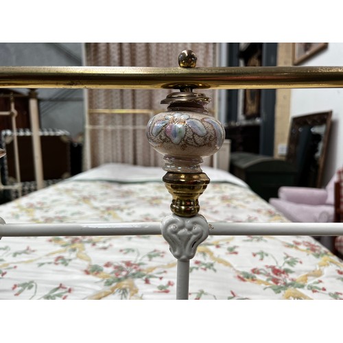 541 - Antique Victorian iron lace and brass mounted single half tester bed, with extras, approx 215cm H x ... 