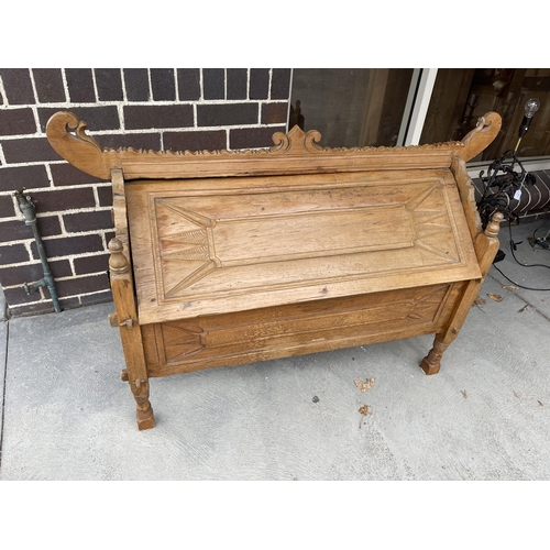 548 - Rustic carved teak house form grain storage bin, approx 123cm W x 82cm H x 55cm D