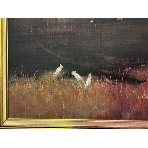 556 - David Edward Armfield (1923-2010) Australia, untitled, cockatoos and ploughed field, oil on canvas b... 