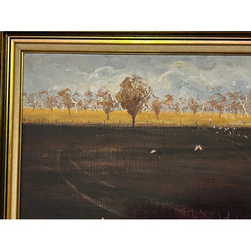 556 - David Edward Armfield (1923-2010) Australia, untitled, cockatoos and ploughed field, oil on canvas b... 