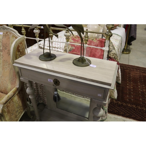 565 - Antique style painted hall console, with travatine top, fitted with a single drawer with key. Mirror... 