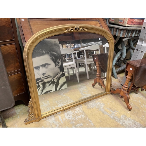 576 - Victorian style arched over mantle mirror, with applied decoration to the sides, approx 93cm H x 130... 