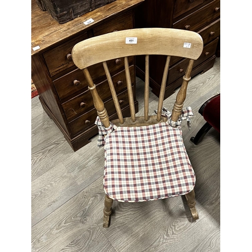 583 - Antique small scale English beech and pine country rocking chair