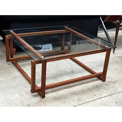 602 - Modern as new glass topped coffee table, approx 105cm Sq x 45cm H