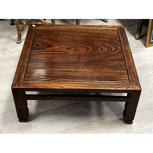 605 - Vintage Chinese hardwood low table,in the Ming style, approx 74cm sq x 31cm H