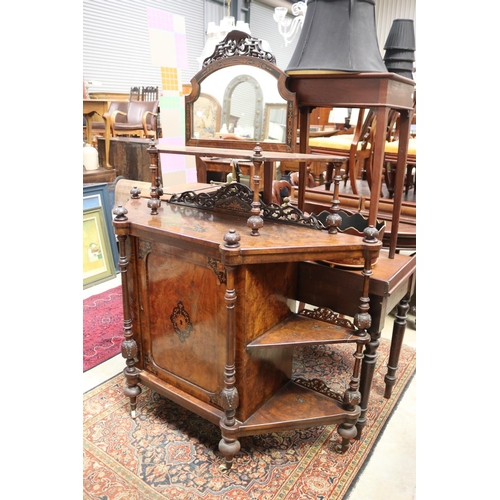 614 - Antique Victorian burr walnut mirrored back parlour cabinet, approx 170cm H x 135cm W x 43cm D