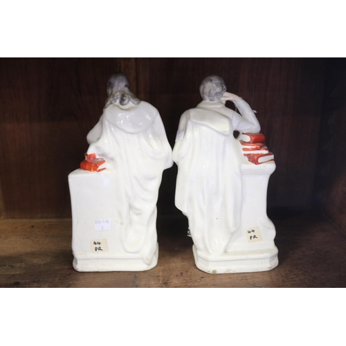 633 - Two antique Staffordshire flatback figures Milton & Shakespere, approx 26cm H each (2)