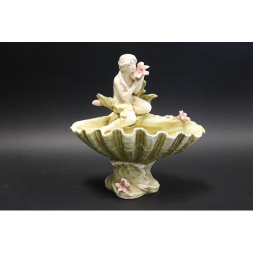 634 - Antique European porcelain figural shell bowl, approx 24.5cm wide