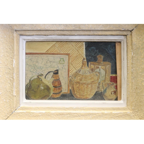 637 - Unknown, French school, Still life, oil on canvas with scratching out, approx 22.5cm x 14.5cm