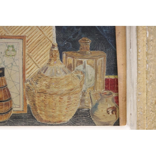 637 - Unknown, French school, Still life, oil on canvas with scratching out, approx 22.5cm x 14.5cm