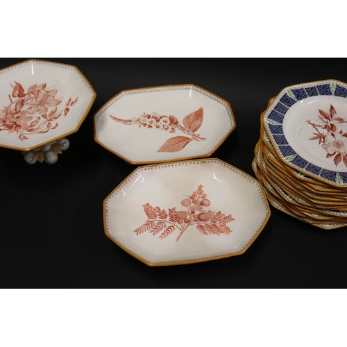 650 - Set of early antique Wedgwood cream ware octagonal shape botanical plates. Retailed by John Mortlock... 