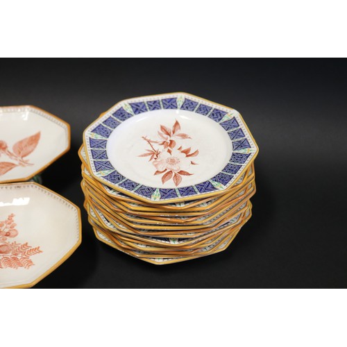 650 - Set of early antique Wedgwood cream ware octagonal shape botanical plates. Retailed by John Mortlock... 