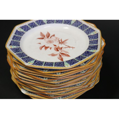 650 - Set of early antique Wedgwood cream ware octagonal shape botanical plates. Retailed by John Mortlock... 