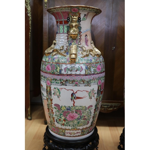 18 - Pair of Chinese famille rose style vases on stands, each approx 76cm H including stand (2)