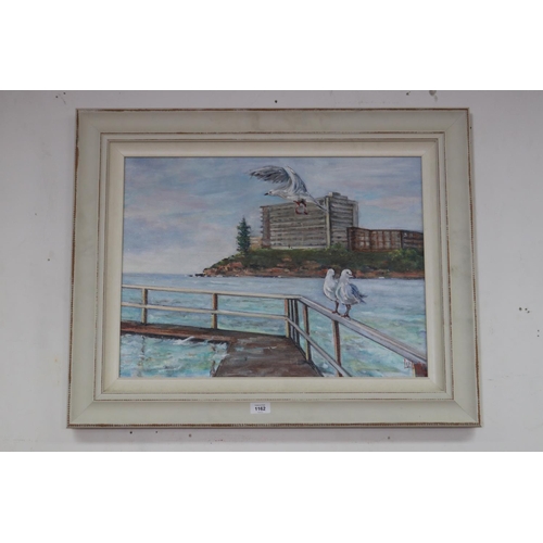 20 - Liz Isaacs, 'Seagulls', oil on board, signed lower right, approx 44cm x 59cm