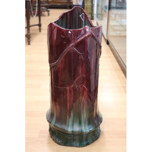 23 - Antique French Majolica two tone glazed pottery umbrella stand with a bamboo design, approx 64cm H x... 