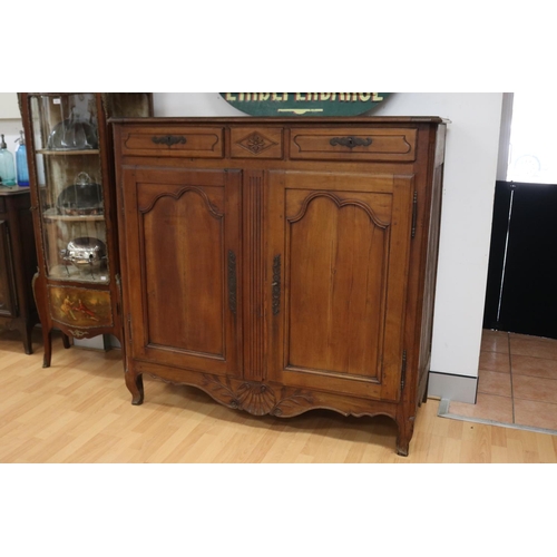 36 - Antique French fruitwood Louis XV style buffet, approx 137cm H x 132cm W x 60cm D