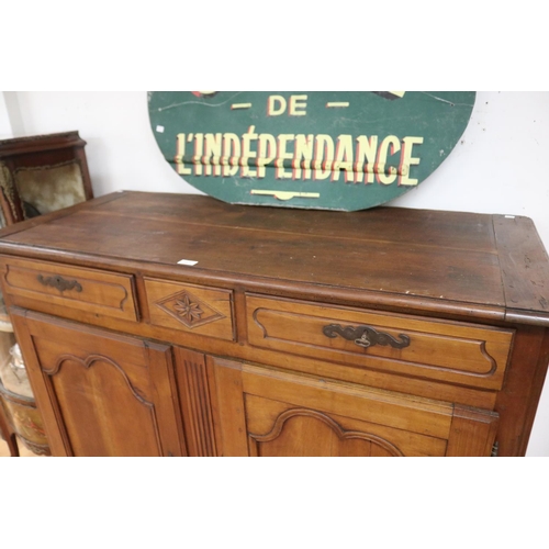 36 - Antique French fruitwood Louis XV style buffet, approx 137cm H x 132cm W x 60cm D