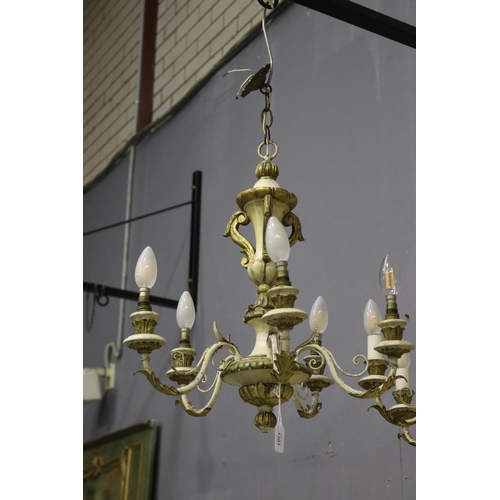 42 - Pair of vintage Italian style painted metal arm and wood four light chandelier, untested / unknown w... 