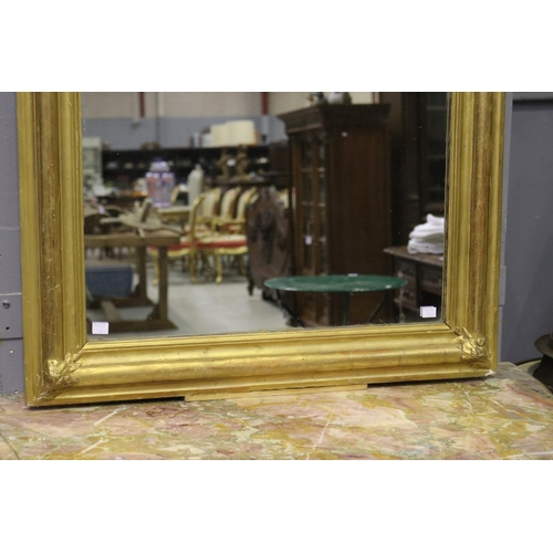 43 - Antique French gilt surround double C scroll crest salon mirror, approx 151cm H x 51cm W