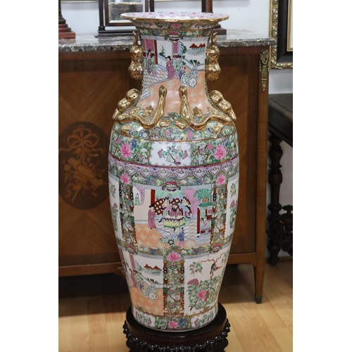 50 - Large Chinese porcelain Famille rose porcelain vase on  stand, approx 111cm H including stand