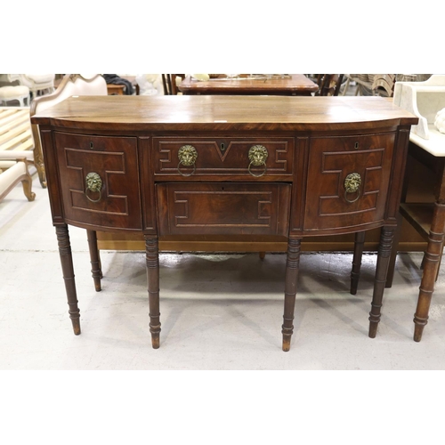 54 - Antique English Regency sideboard with lion head handles, old purchase receipt (in office D3910-1-4)... 