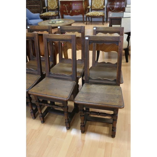 59 - Set of eight antique French oak church / nun chairs, approx 85cm H x 36cm W x 40cm D (8)