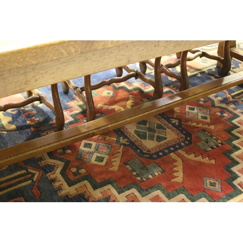 60 - French oak refectory table, standing on chamfered square legs joined by a central stretcher, approx ... 