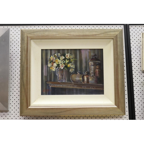70 - Liz Isaacs, A port or two, oil on board, signed lower left, approx 28cm X 38cm
