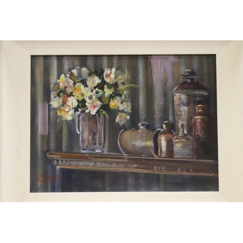 70 - Liz Isaacs, A port or two, oil on board, signed lower left, approx 28cm X 38cm