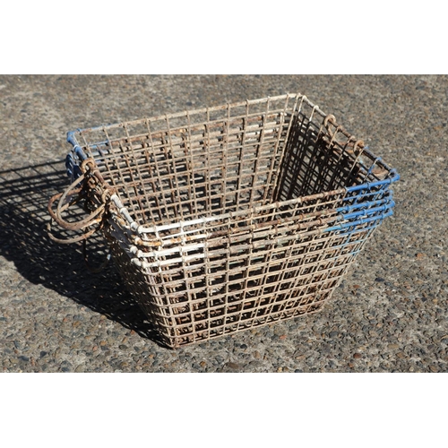 88 - Four french wire work oyster baskets, approx 25cm H x 50cm W x 29cm D (4)