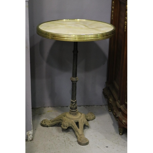 89 - French circular topped pedestal bistro table, approx 75cm H x 50cm Dia