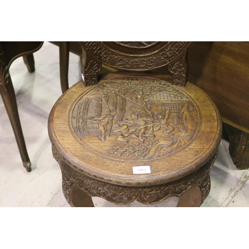 96 - Finely carved oak & teak Chinese salon chair. The front of the oval cameo back deeply carved with a ... 