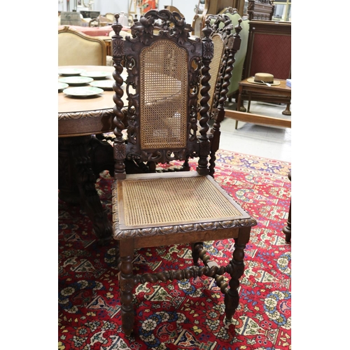 104 - Set of six antique French Henri II high back dining chairs, with carved frames & caned seats & backs... 