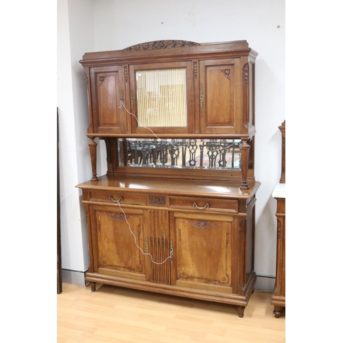 111 - Vintage French two height walnut buffet, three doors to top and two below and 2 drawers, approx 215c... 
