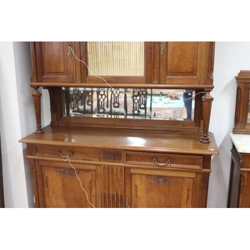 111 - Vintage French two height walnut buffet, three doors to top and two below and 2 drawers, approx 215c... 