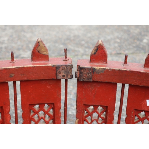 114 - Large Unusual antique South East Asian six section red lacquer and gilt connecting roundel or surrou... 