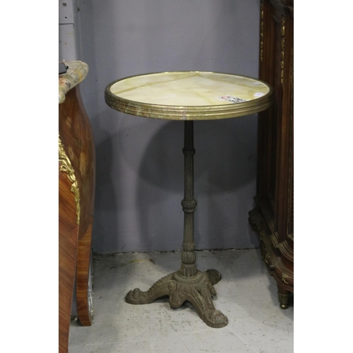 121 - French cast iron based bistro table, approx 71cm H x 50cm Dia