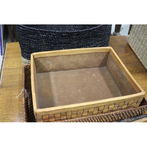 128 - Assorted trays and baskets, approx 27cm H x 54cm W x 40cm D and smaller (3)