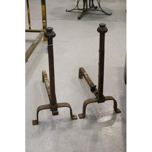 132 - Pair of antique French iron andirons, approx 58cm H x 27.5cm W x 51cm D (2)