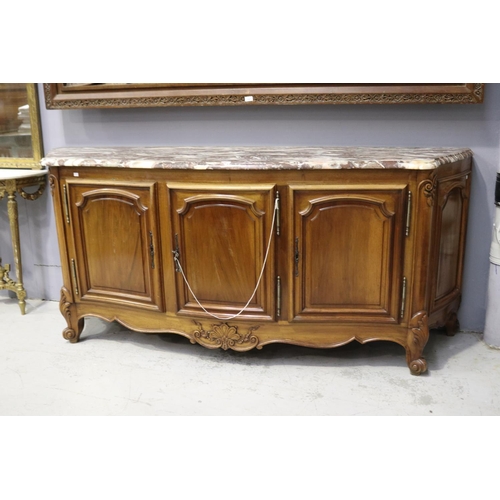 134 - Vintage French Louis XV style marble topped enfilade sideboard, AF to marble, approx 98cm H x 227cm ... 