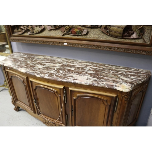 134 - Vintage French Louis XV style marble topped enfilade sideboard, AF to marble, approx 98cm H x 227cm ... 