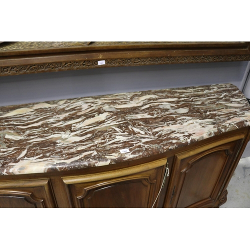 134 - Vintage French Louis XV style marble topped enfilade sideboard, AF to marble, approx 98cm H x 227cm ... 