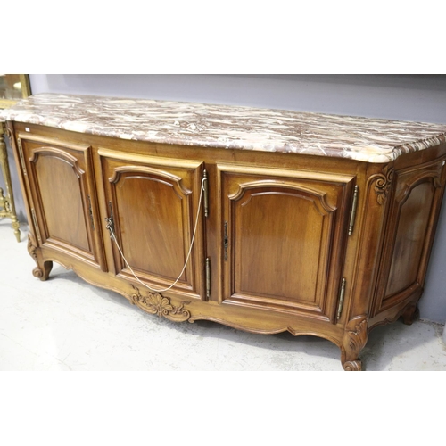 134 - Vintage French Louis XV style marble topped enfilade sideboard, AF to marble, approx 98cm H x 227cm ... 