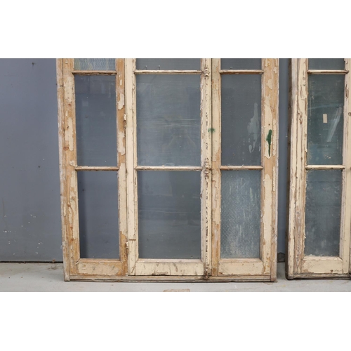 142 - Tall French wooden arched frame window, with original fitted hardware, some glass missing, approx 42... 