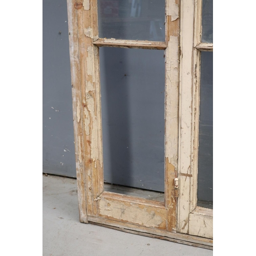 142 - Tall French wooden arched frame window, with original fitted hardware, some glass missing, approx 42... 