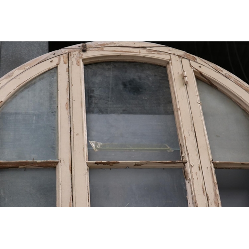 143 - Tall French wooden arched frame window, with original fitted hardware, some glass missing, approx 42... 