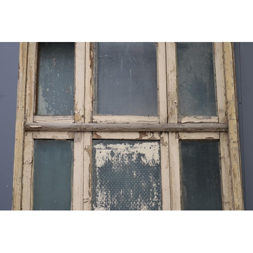 143 - Tall French wooden arched frame window, with original fitted hardware, some glass missing, approx 42... 