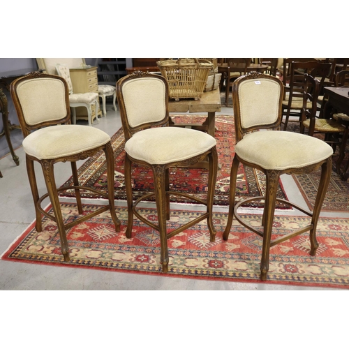 145 - Set of three French style Louis XV style bar stools with upholstered seats & backs (3)
