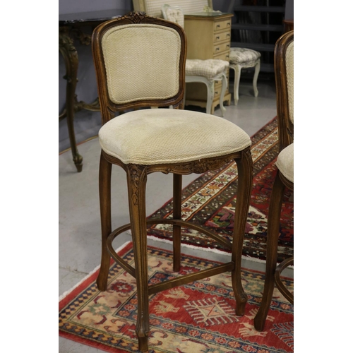 145 - Set of three French style Louis XV style bar stools with upholstered seats & backs (3)